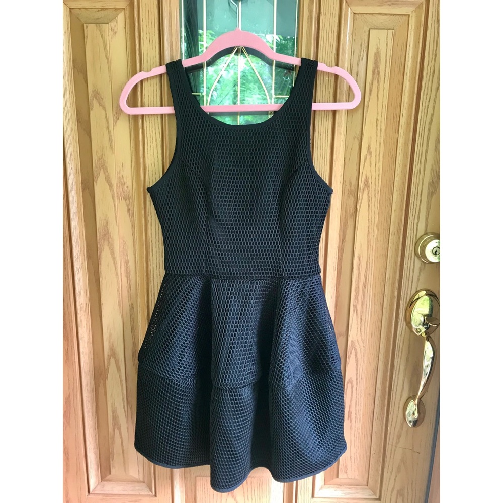 Black mesh fit and flare dress